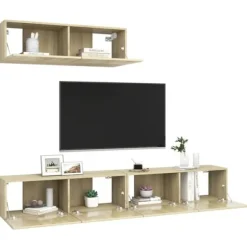 Væghængt TV-møbel - Eksklusivt hjem - 3 dele - Sonoma eg - Ingeniørtræ - 100 x 30 x 30 cm Sonoma ek
