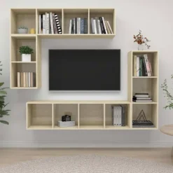 Væghængt TV-møbel - Eksklusivt hjem - Sonoma eg - Ingeniørtræ - Stort opbevaringsrum sonoma ek