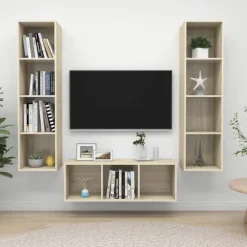Væghængt TV-møbel - Eksklusivt hjem - 3 dele - Sonoma eg - Ingeniørtræ sonoma ek