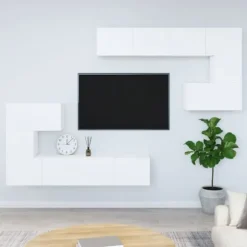 Væghængt TV-møbel - L - Hvid - Ingeniørtræ - Stort opbevaringsrum Vit