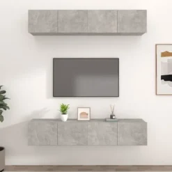 Væghængt TV-møbel - Maison Exclusive - Sæt af 4 - Beton grå - Ingeniørtræ 80x30x30 cm Betonggrå