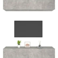 Væghængt TV-møbel - Maison Exclusive - Sæt af 4 - Beton grå - Ingeniørtræ 80x30x30 cm Betonggrå