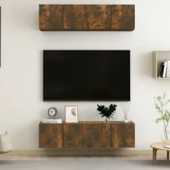 Væghængt TV-møbel - Maison Exclusive (sæt af 4) - røgfyldt eg - ingeniørtræ - 60 x 30 x 30 cm rökt ek