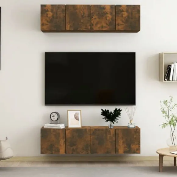 Væghængt TV-møbel - Maison Exclusive (sæt af 4) - røgfyldt eg - ingeniørtræ - 60 x 30 x 30 cm rökt ek