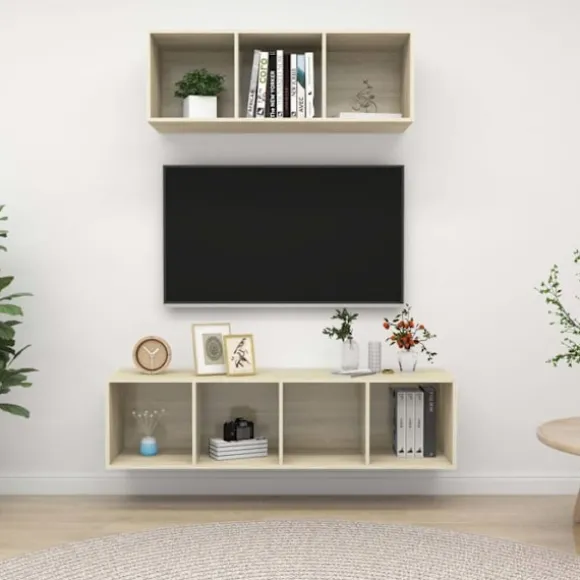 Væghængt TV-møbel - Sæt med 2 dele Maison Exclusive - Sonoma eg - Ingeniørtræ - Stort opbevaringsrum Sonoma ek