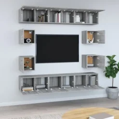Væghængt TV-møbel - Sæt med 10 dele Maison Exclusive - Sonoma grå - Ingeniørtræ - Stort opbevaringsrum sonoma grå