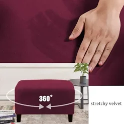 (Vinfarvet) Stræk Ottoman Betræk Fløjl Ottoman Betræk Rektangel Fodskammel Betræk Fodskammel Betræk