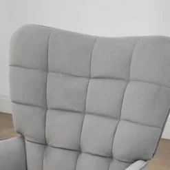 Vingestol med skammel, lænestol, afslapningsstol, polstret stol med fløjlslook, tv-stol, spisestuestol op til 120 kg, lysegrå