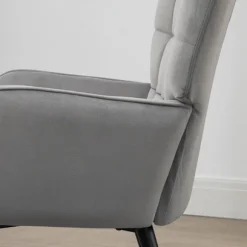 Vingestol med skammel, lænestol, afslapningsstol, polstret stol med fløjlslook, tv-stol, spisestuestol op til 120 kg, lysegrå