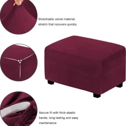 (Vinrød) Stretch Ottoman Betræk Velvet Ottoman Betræk Rektangel F