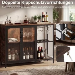 Vinskab med LED-belysning, glasholder og opladningsporte