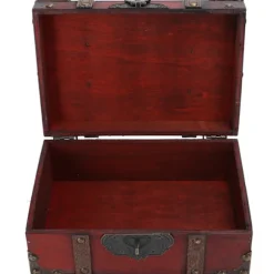 Vintage Træ Opbevaringsboks Dekorativ Skat Smykkeskrin med Lås Boligdekoration (6282-2301GK10 Rouge Verrou)