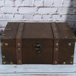 Vintage Træ Opbevaringsboks Dekorativ Skat Smykkeskrin Med Lås Boligindretning6282?2302