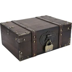 Vintage træopbevaringsboks Dekorativ skattekiste med lås Hjemmedekoration (62822302GK10 grå lås)
