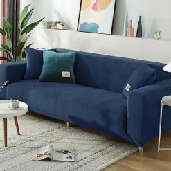 Vinterfløjlssofabetræk Kompatible med stue Elastiske møbelsofabetræk Chaiselong Hjørne L-formet sofabetræk 1 /2 /3 /4-WELLNGS navy blue 3seater 185-230cm | Fyndiq