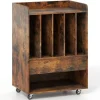 Vinylpladespillerbord med opbevaring, skuffe, hjul, brun
