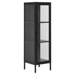Vitrine 1 dør glaspanel sort stål 40 x 35 x 140 cm Svart