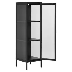 Vitrine 1 dør glaspanel sort stål 40 x 35 x 140 cm Svart