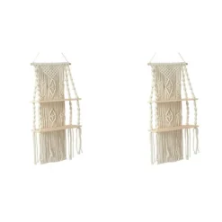 2X Håndlavet kvast Macrame væghængende hylde Boho bomuldsreb vævet gobelin planteophæng flydende hylde