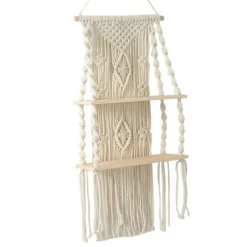 2X Håndlavet kvast Macrame væghængende hylde Boho bomuldsreb vævet gobelin planteophæng flydende hylde