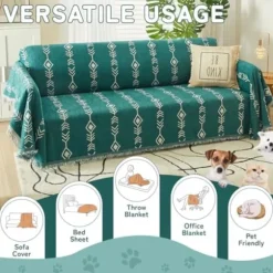 180x130cm Boho Sofa Betræk Mørkegrøn Chenille Sofa Sofa Betræk Form Sofa Betræk Hvid Geometrisk Sektions Sofa Betræk