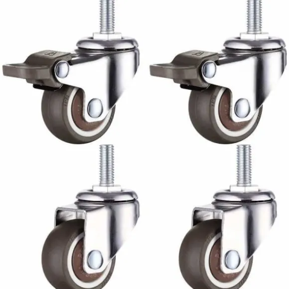 XVX Sæt med 4 små møbelhjul - 25 mm - Blødt gummi TPE - M6 x 15 mm - Gevind (2 dele med bremse) (25 mm)