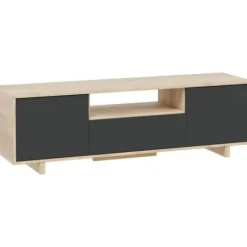 ZAIRA tv-skab - antracit og eg melamin - 3 døre - L150 x D41 x H46 cm Kanadensisk ek och anthrgrå.