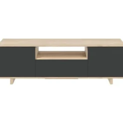 ZAIRA tv-skab - antracit og eg melamin - 3 døre - L150 x D41 x H46 cm Kanadensisk ek och anthrgrå.